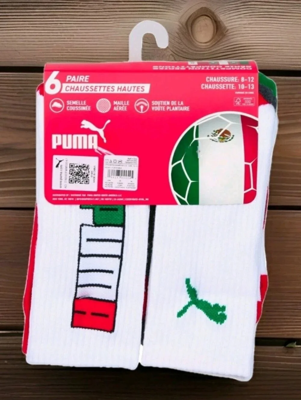 PUMA: MEN'S: (6) PACK: MEXICO: CREW SOCKS: SOCCER: SIZE: 10-12: BRAND NEW